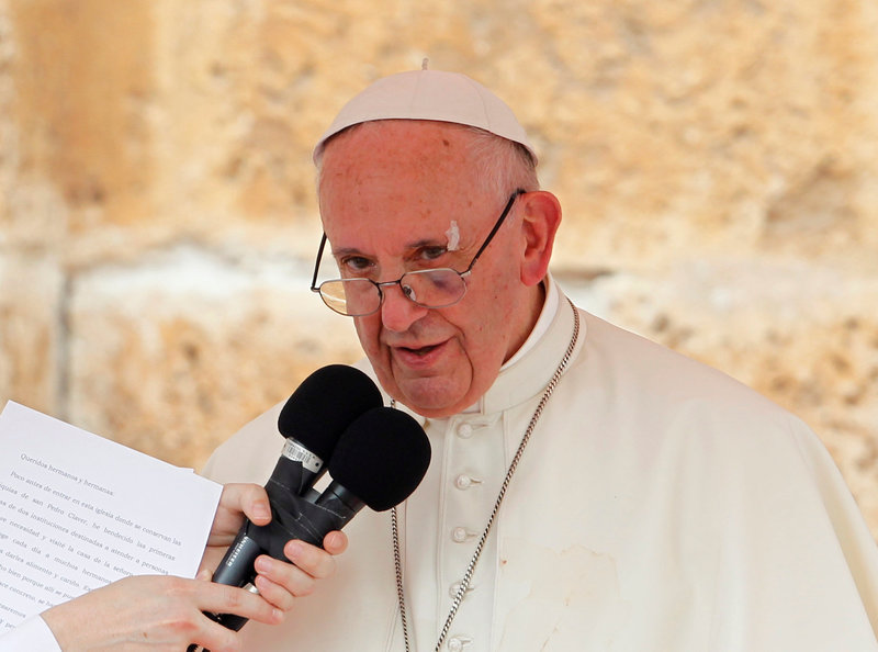 Pope Francis during Angelus prayer in Cartagena, Colombia