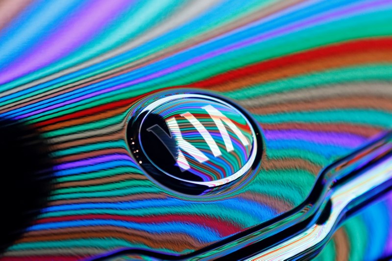 FILE PHOTO: The logo of Kia Motor is seen during an unveiling ceremony for Kia Motor's The New Soul in Seoul