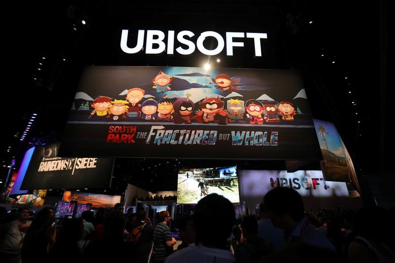 The Ubisoft booth is shown at the E3 2017 Electronic Entertainment Expo in Los Angeles