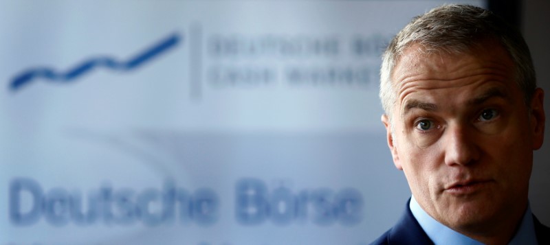 FILE PHOTO - Carsten Kengeter, CEO of Deutsche Boerse talks to the media during the presentation of FinTec start-up facilities provided by Deutsche Boerse in Frankfurt