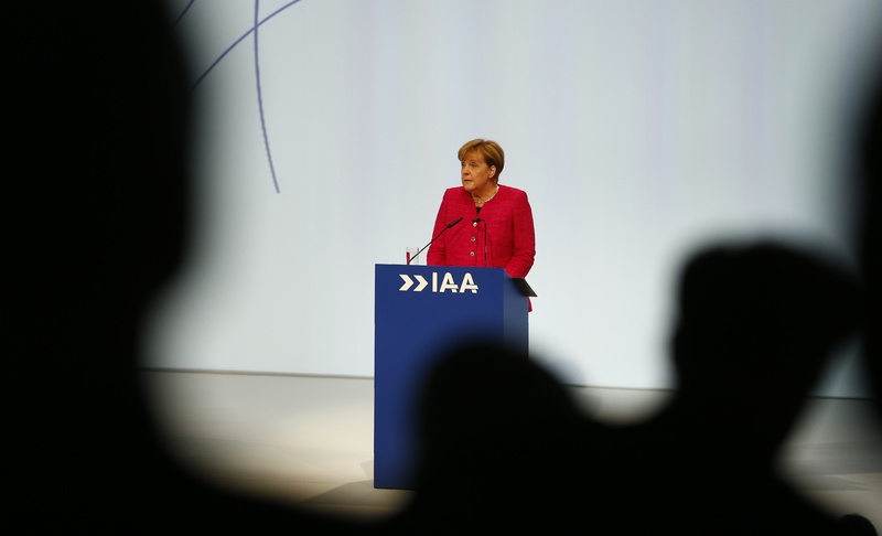 German chancellor Merkel speaks during the opening of the Frankfurt Motor Show