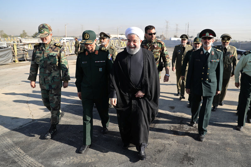 Iranian President Hassan Rouhani arrives to attend an armed forces parade in Tehran