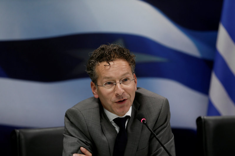 Dutch Finance Minister and Eurogroup President Dijsselbloem speaks during a news conference with Greek Finance Minister Tsakalotos at the Finance ministry in Athens