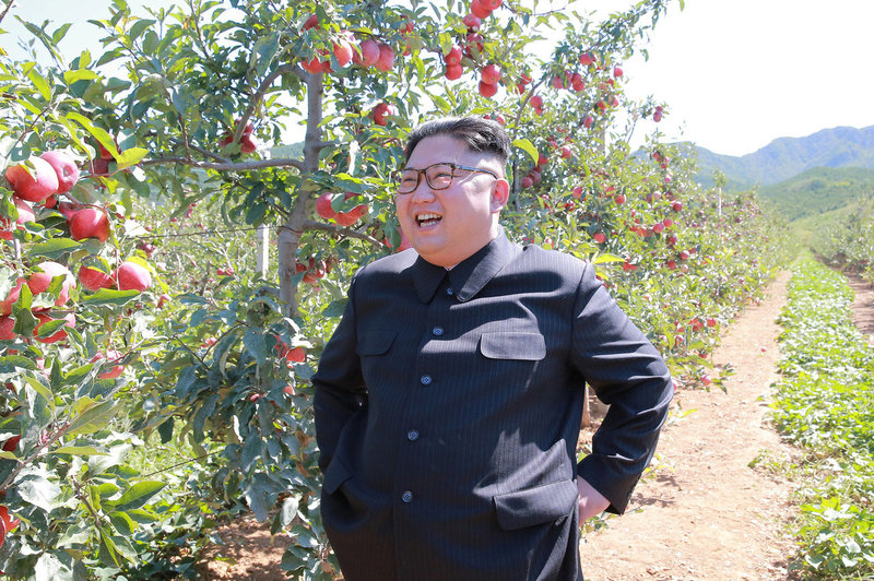 North Korean leader Kim Jong Un visits a fruit orchard in Kwail county, South Hwanghae province