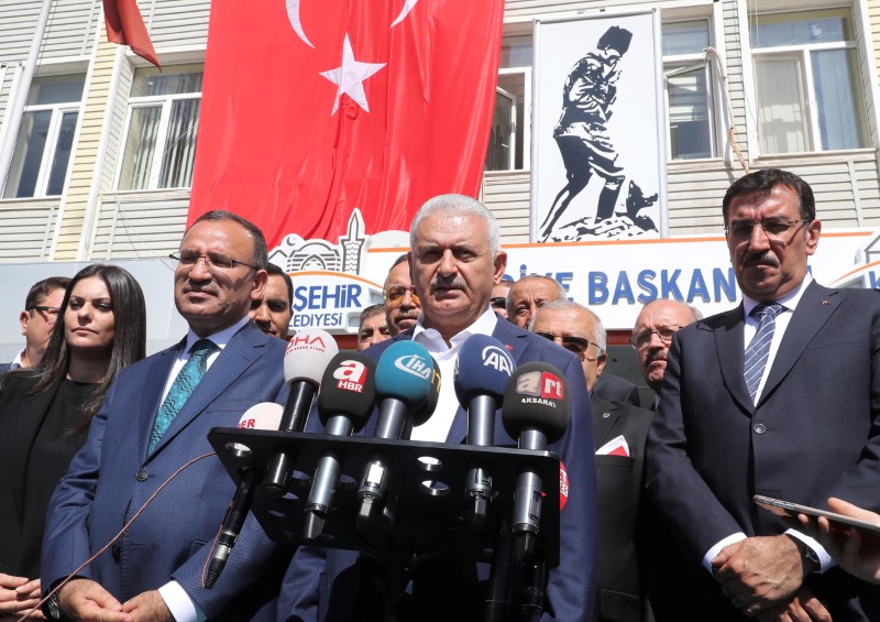 Turkish Prime Minister Binali Yildirim speaks to media in Kirsehir