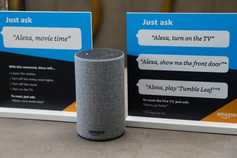 Prompts on how to use Amazon's Alexa personal assistant are seen in an Amazon ‘experience centre’ in Vallejo