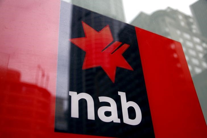 FILE PHOTO: National Australia Bank logo is pictured on an automated teller machine in central Sydney