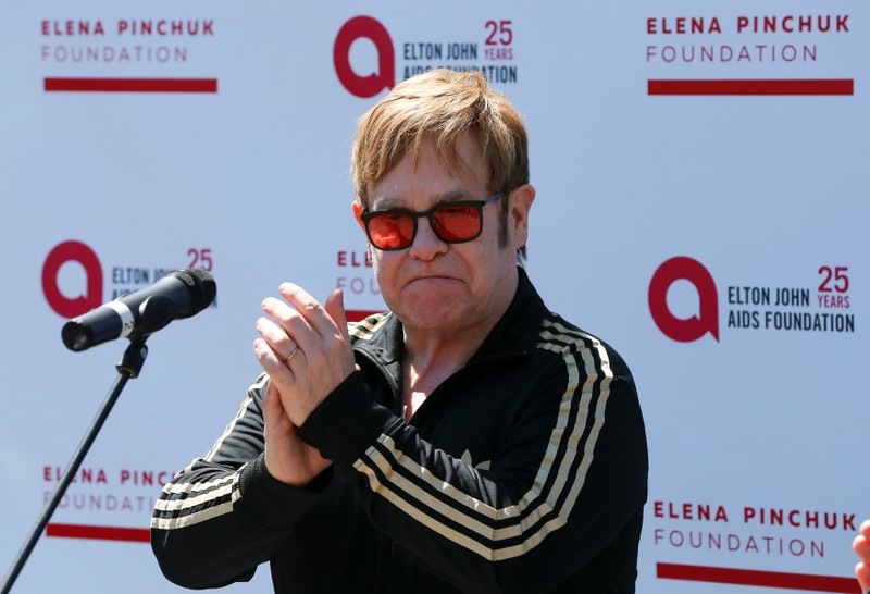 British musician Elton John attends a charity event to support innovative HIV prevention and to raise awareness about AIDS in Kiev