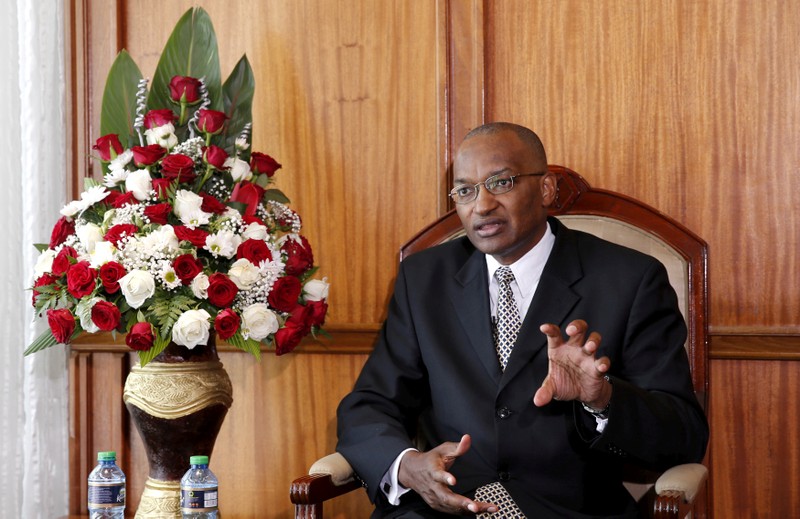 FILE PHOTO: Kenya Central Bank Governor Patrick Njoroge speaks during an interview with Reuters in his office in the capital Nairobi
