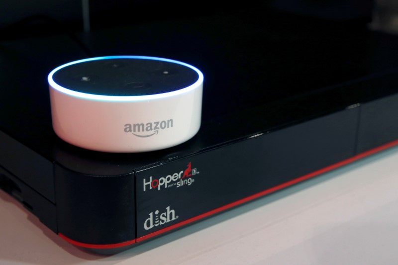FILE PHOTO: An Amazon Dot is shown on top of a Hopper at the Dish Network booth during the 2017 CES in Las Vegas