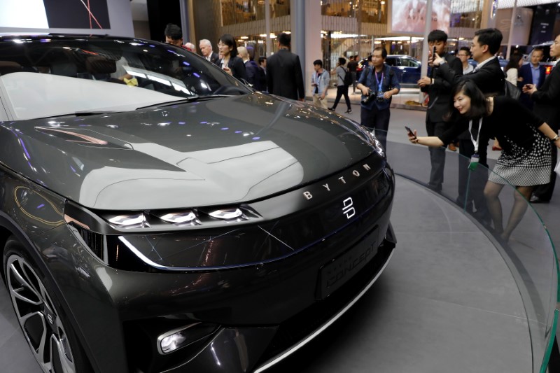 FILE PHOTO - The Byton Concept T car is displayed during a media preview of the Auto China 2018 motor show in Beijing