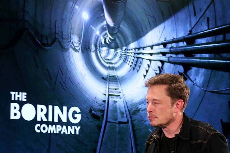 FILE PHOTO - Elon Musk arrives to speak at Boring Company community meeting in Bel Air, Los Angeles