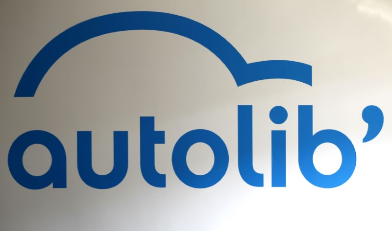 FILE PHOTO - The logo of the Paris Autolib' electric car is seen in Vaucresson, west of Paris