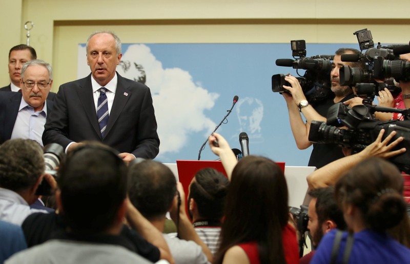 Muharrem Ince, presidential candidate of main opposition Republican People's Party (CHP) holds a news conference to assess election results in Ankara