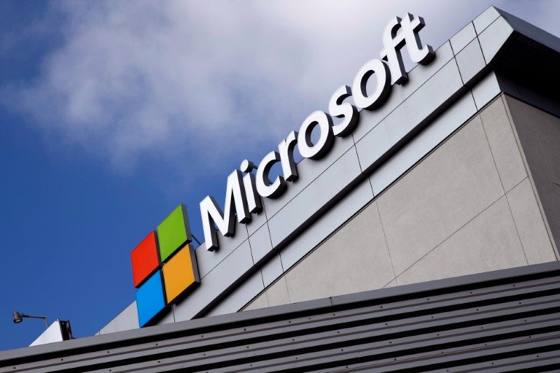 FILE PHOTO: A Microsoft logo is seen a day after Microsoft Corp's (MSFT.O) $26.2 billion purchase of LinkedIn Corp (LNKD.N), in Los Angeles