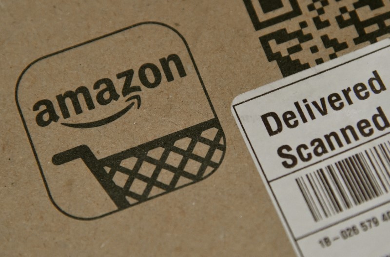 FILE PHOTO: An Amazon package is seen after being delivered in London