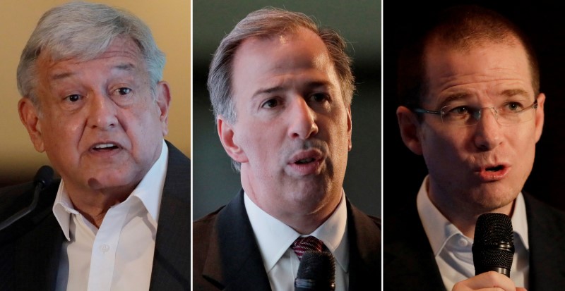 FILE PHOTO: A combination picture shows Mexico's presidential candidates addressing the audience during a conference in Guadalajara