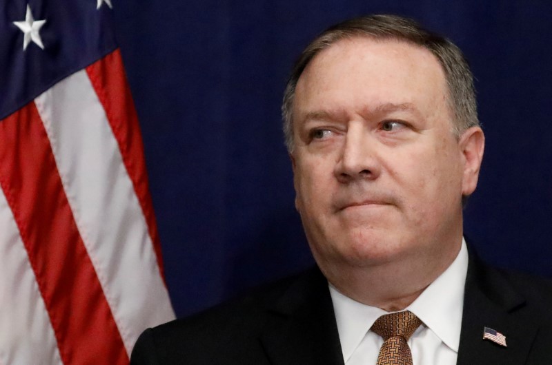 FILE PHOTO: U.S. Secretary of State Pompeo speaks during a news conference following a meeting with North Korean envoy Kim Yong Chol in New York