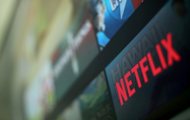 FILE PHOTO: The Netflix logo on a television in Encinitas