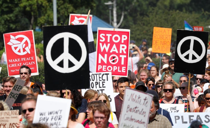 Protest ahead of Trump-Putin meeting in Helsinki