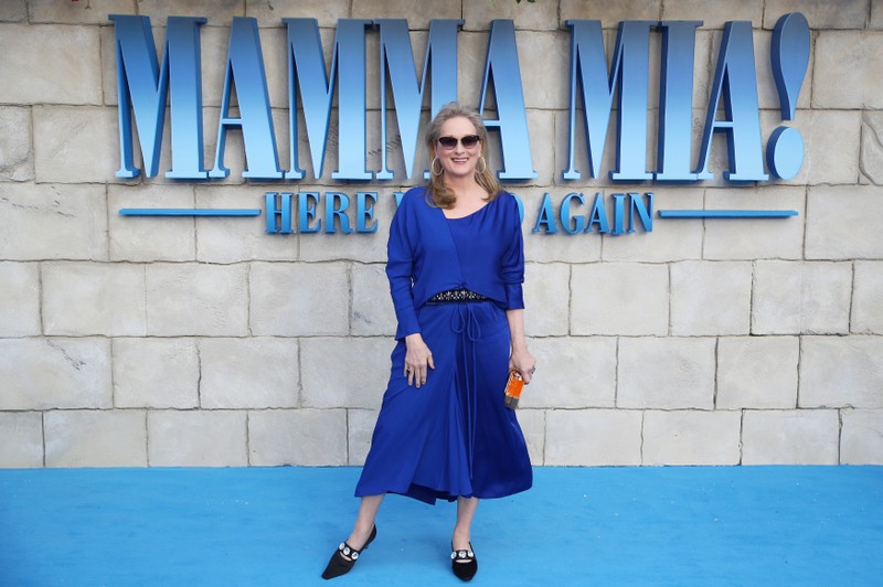 Meryll Streep attends the world premiere of Mamma Mia! Here We Go Again at the Apollo in Hammersmith, London