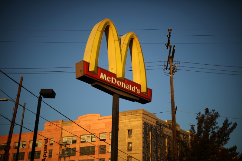 The logo of a McDonald's Corp restaurant is seen in Los Angeles