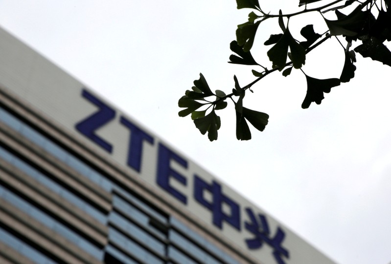 FILE PHOTO: The logo of China's ZTE Corp is seen on the building of ZTE Beijing research and development center in Beijing