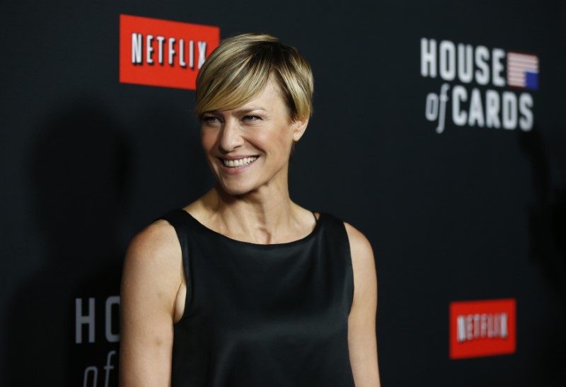 Cast member Wright poses at the premiere for the second season of the television series