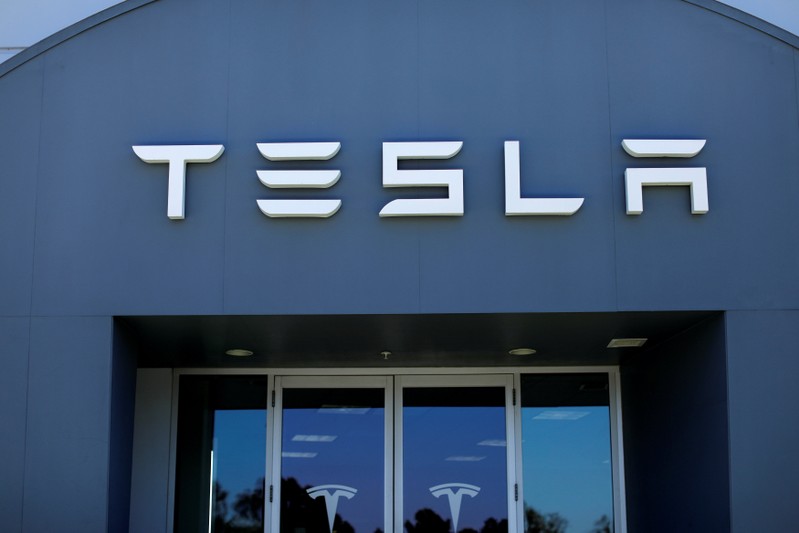 FILE PHOTO: A Tesla sales and service center in Costa Mesa California