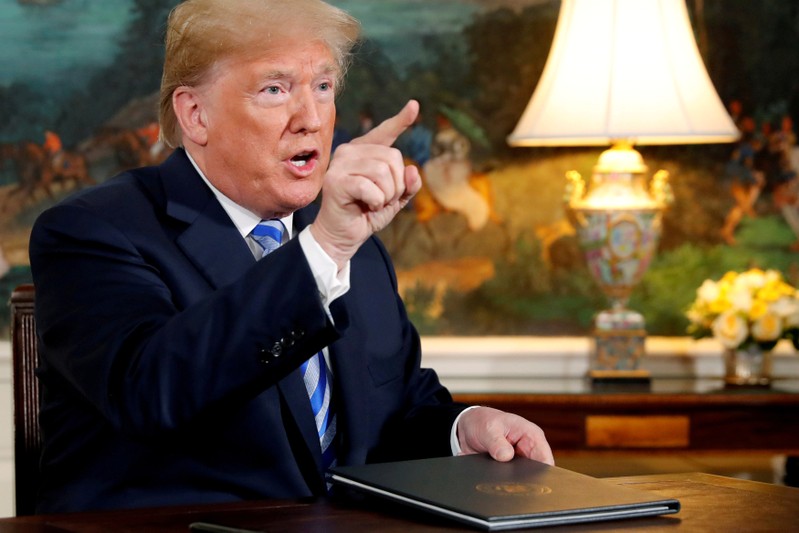 FILE PHOTO: Trump delivers remarks on his intentions regarding the Iran nuclear deal at the White House