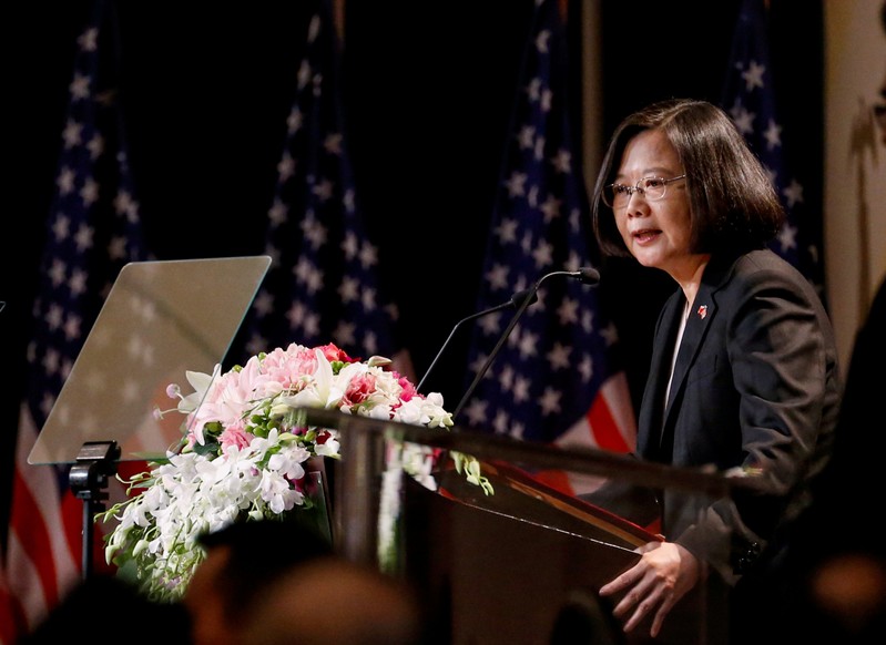 Taiwanese President Tsai Ing-wen speaks at the Los Angeles Overseas Chinese Banquet during her visit in Los Angeles