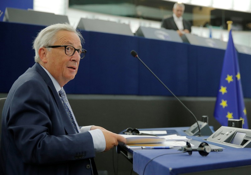 European Commission President Juncker is seen before a debate on The State of the European Union at the European Parliament in Strasbourg
