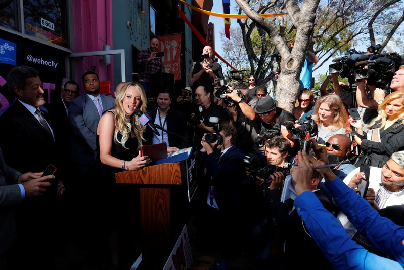 FILE PHOTO: Stormy Daniels speaks during a ceremony in her honor in West Hollywood
