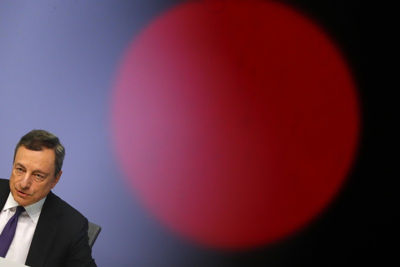 ECB President Draghi speaks during news conference following the governing council's interest rate decision at the headquarters in Frankfurt