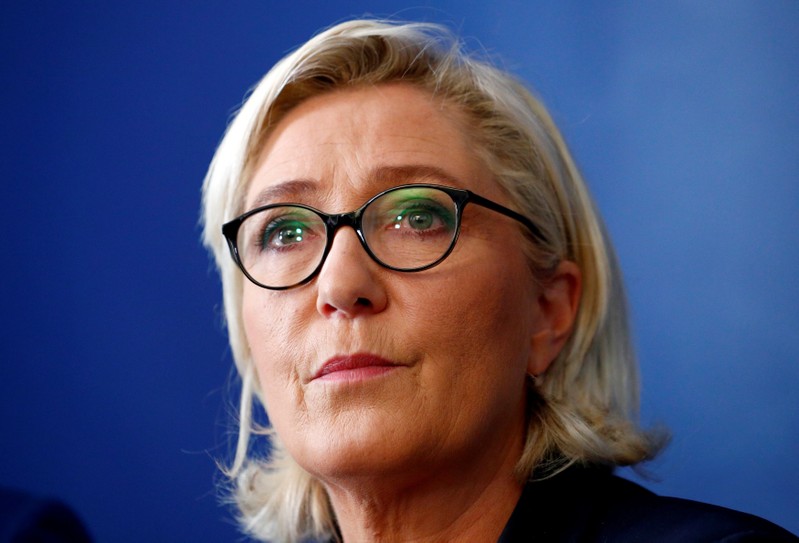 French far right leader Marine Le Pen attends a news conference with Italy's far right leader and Interior Minister Matteo Salvini in Rome