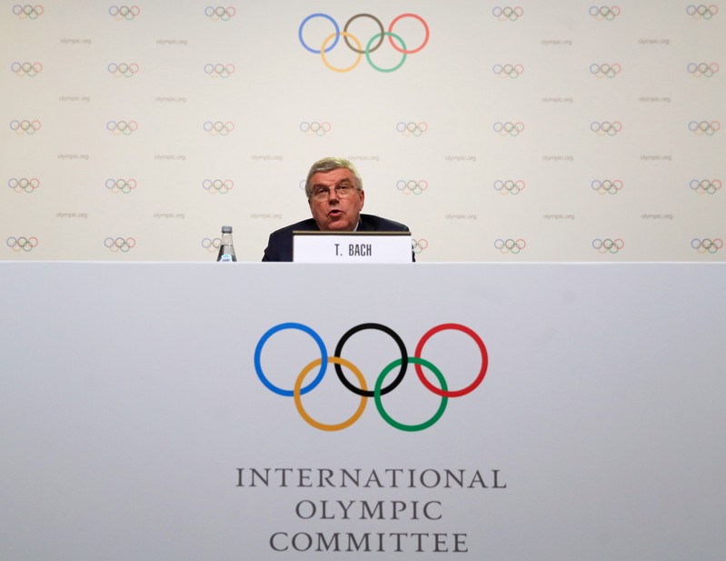 IOC President Bach speaks during a news conference at the end of the 133rd IOC session in Buenos Aires