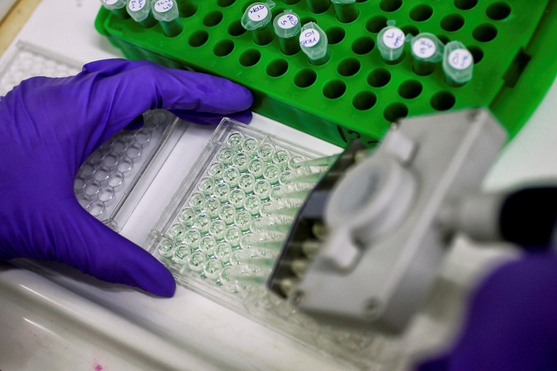 FILE PHOTO: Scientist prepares protein samples for analysis in a lab at the Institute of Cancer Research in Sutton