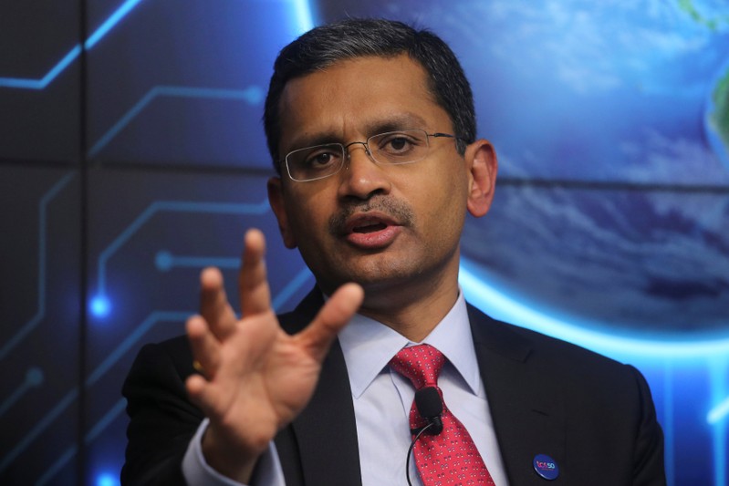 Tata Consultancy Services (TCS) Chief Executive Officer Rajesh Gopinathan attends a news conference announcing the company's quarterly results in Mumbai