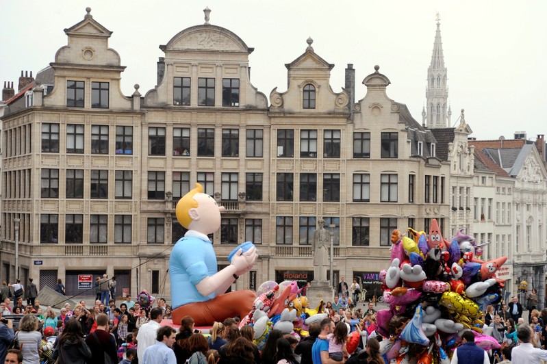 FILE PHOTO: A Tintin balloon float is seen in Albertine Square during Balloon's Day Parade in Brussels