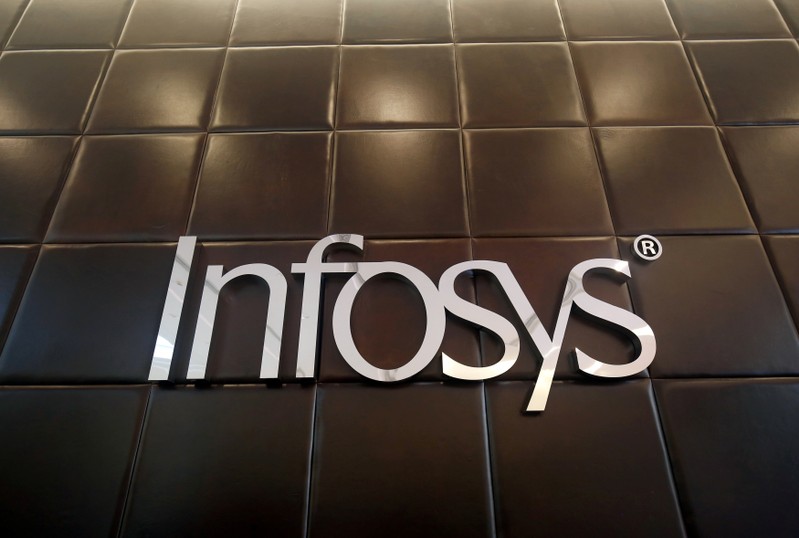 FILE PHOTO - The logo of Infosys is pictured inside the company's headquarters in Bengaluru