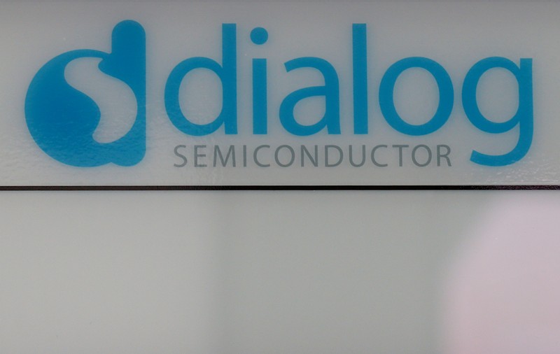 Dialog semiconductor logo is pictured at company building in Germering