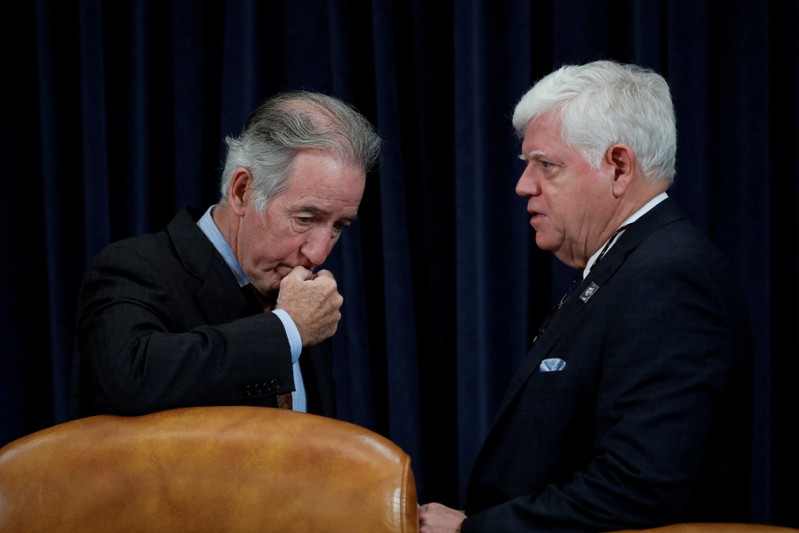 FILE PHOTO: Rep. Richard Neal (D-MA) and Rep. John Larson (D-CT) speak prior to a House Ways and Means Committee markup of the Republican Tax Reform legislation on Capitol Hill in Washington