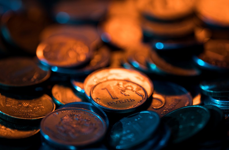 A view shows Russian rouble coins in this picture illustration