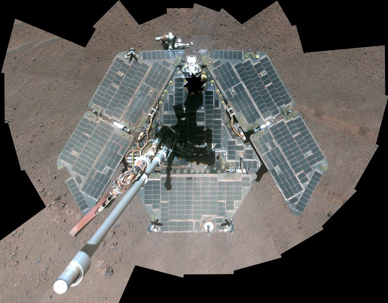 A self-portrait of NASA's Mars Exploration Rover Opportunity a combination of multiple frames taken by Opportunity's panoramic camera on planet Mars