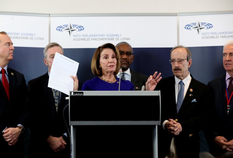 U.S. Speaker of the House of Representatives Nancy Pelosi attends a news conference in Brussels