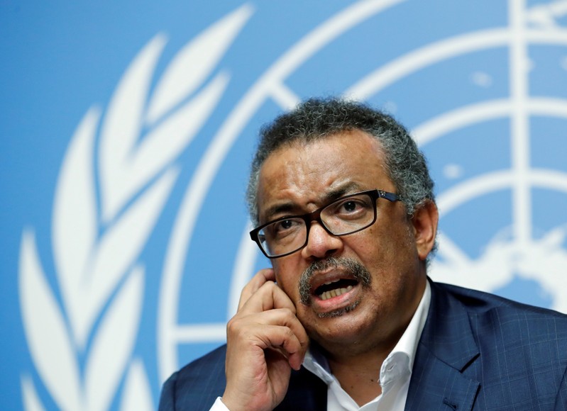 Director-General of the WHO Tedros Adhanom attends a news conference in Geneva