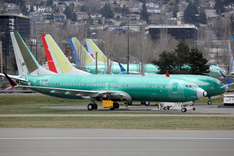FILE PHOTO: Boeing 737 MAX aircraft are parked at a Boeing production facility in Renton