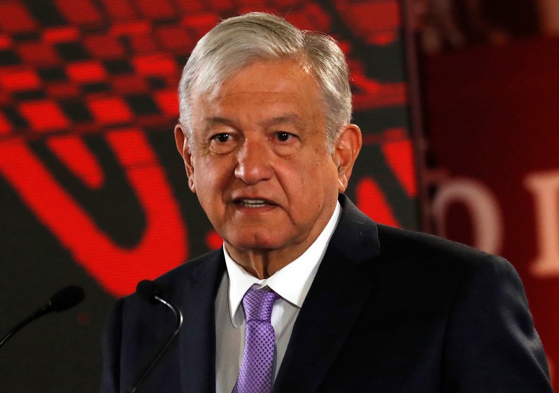 Mexico's President Andres Manuel Lopez Obrador speaks to the media during a news conference to announce a plan to strengthen finances of state oil firm Pemex, at the National Palace in Mexico City
