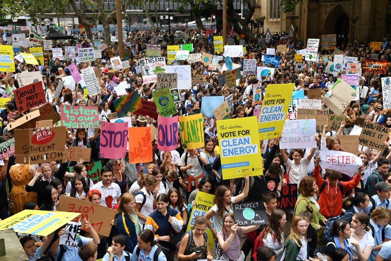 Thousands of school students from across Sydney attend the global #ClimateStrike rally at Town Hall in Sydney