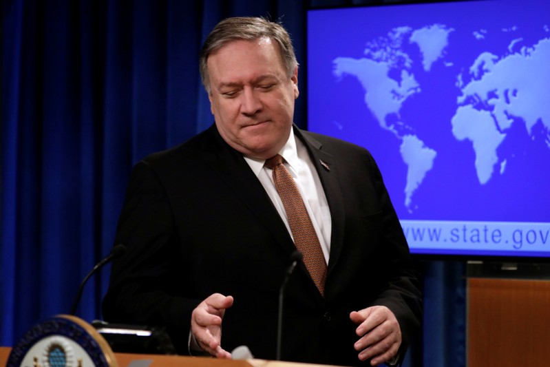 Secretary of State Mike Pompeo speaks during a news conference in Washington